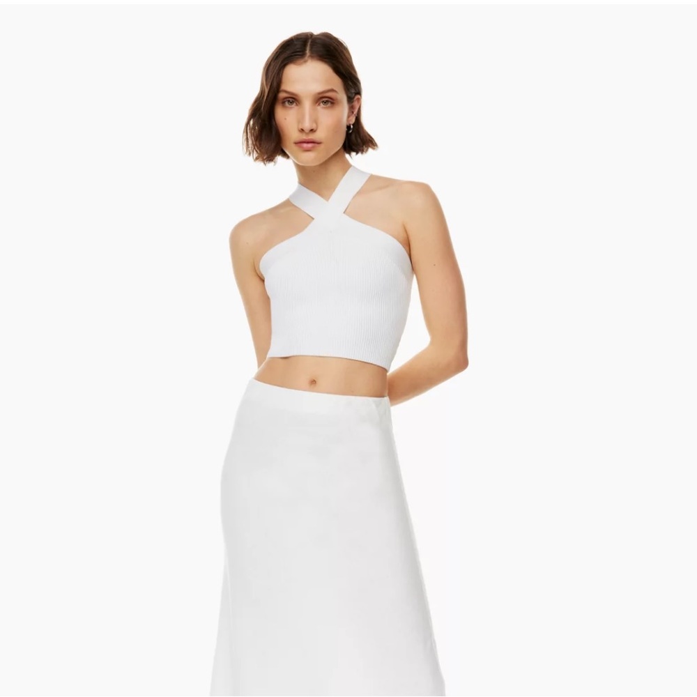Aritzia Babaton SCULPT KNIT CRISS CROSS CROPPED TANK (White)